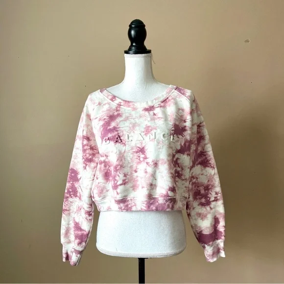 BALANCE | Pink Tie Dye Embossed Cropped Sweatshirt Sz L - Picture 2 of 7